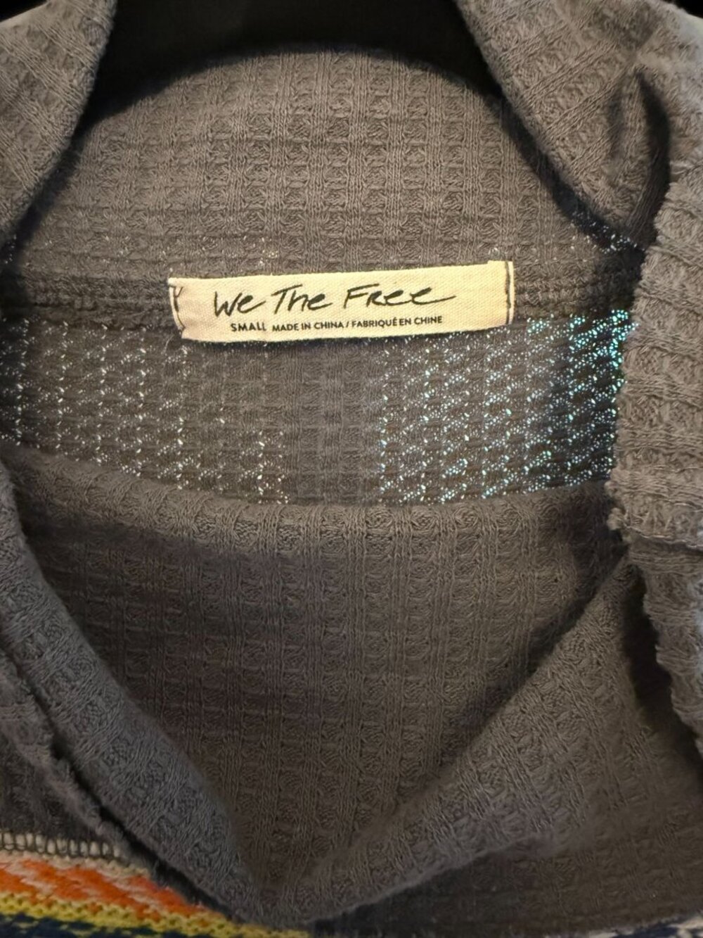 We The Free Free People Oversized Waffle Hoodie Multicolor Jacquard Grey S - Picture 2 of 8